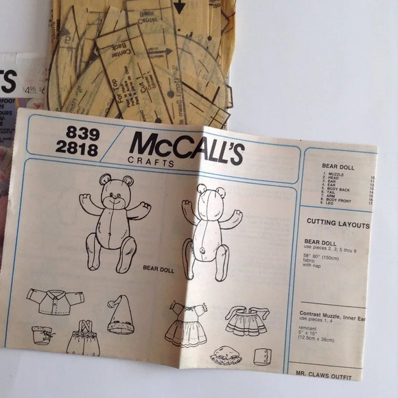 McCall's # 2818 Bearfoot Bears & Clothes Sewing Pattern Package Enchanted Forest - Picture 2 of 3